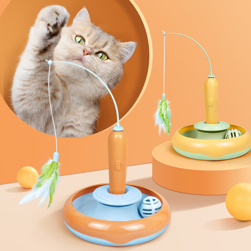 2 in 1 pet cat turntable toy with feather for indoor cats